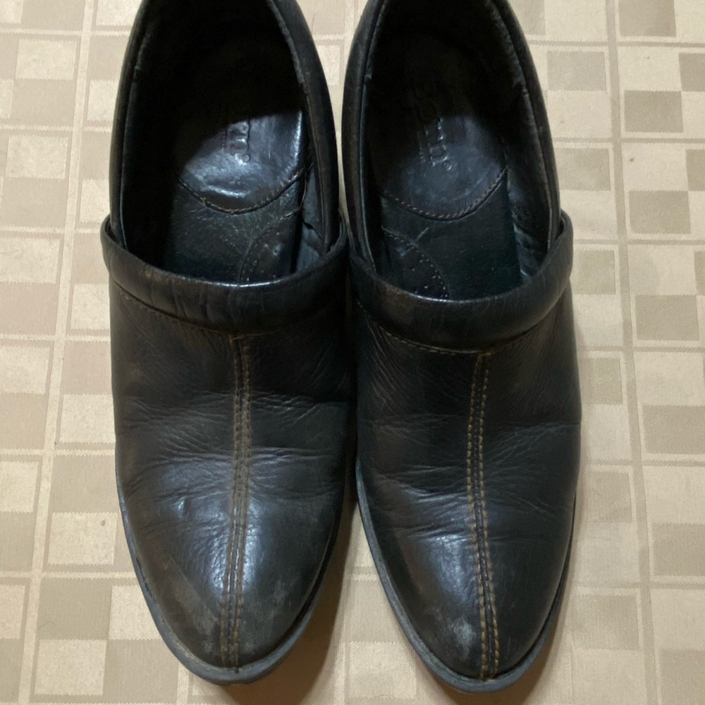 Born Kinney W31992 Black Slip On Ankle Shoe Women’s Sz 7 Leather Upper 1.5” Heel